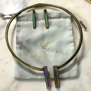KS ANTIQUE BRASS AND DICHROIC GLASS SET